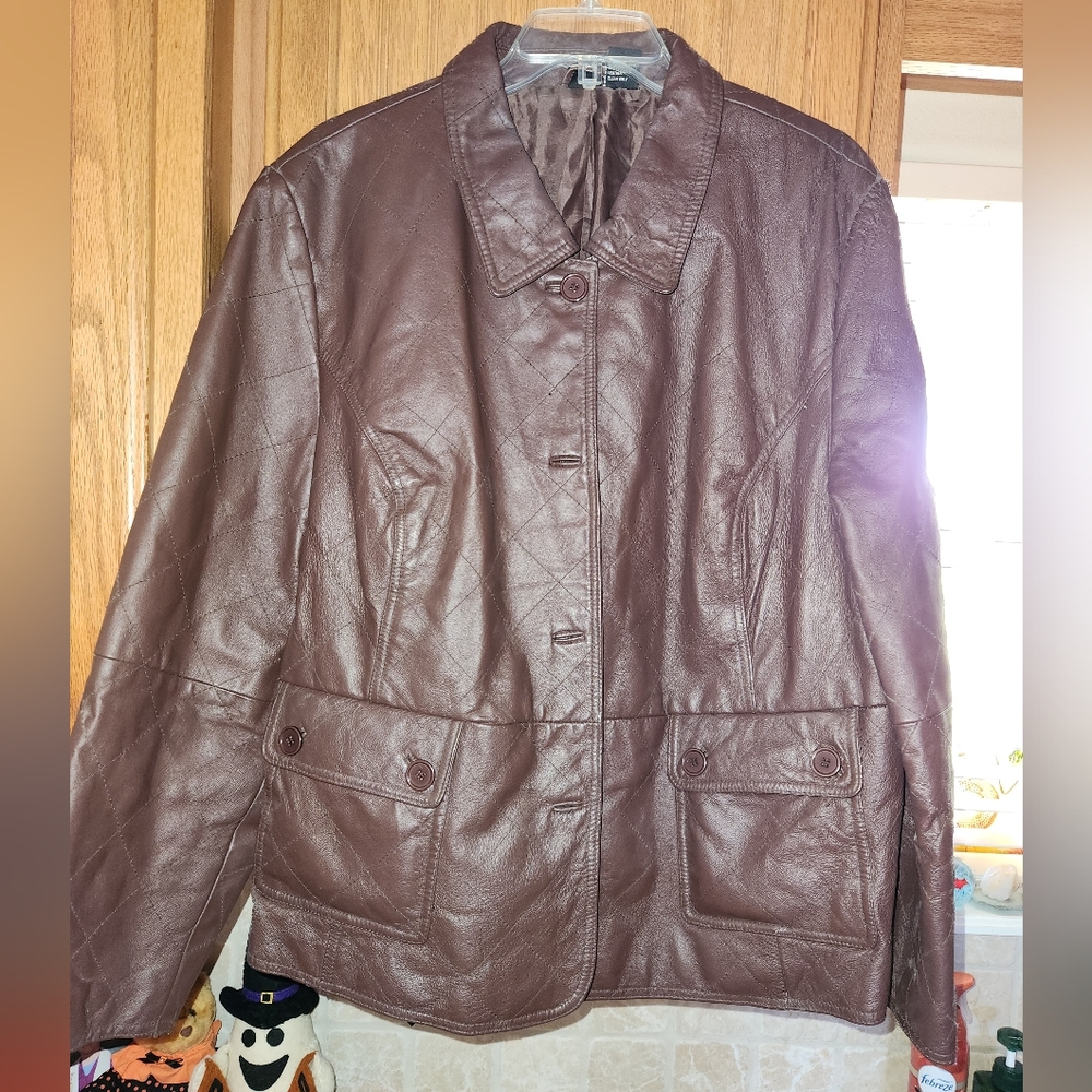 Women's Leather Jacket, Motorcycle style, Brown, Size 20W